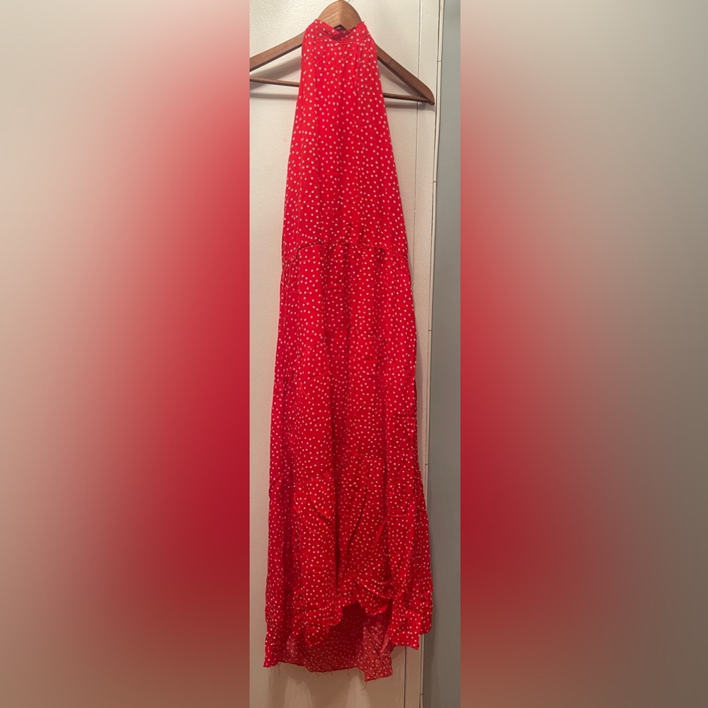 Red And White Polka Dot Summer Dress With Open Back